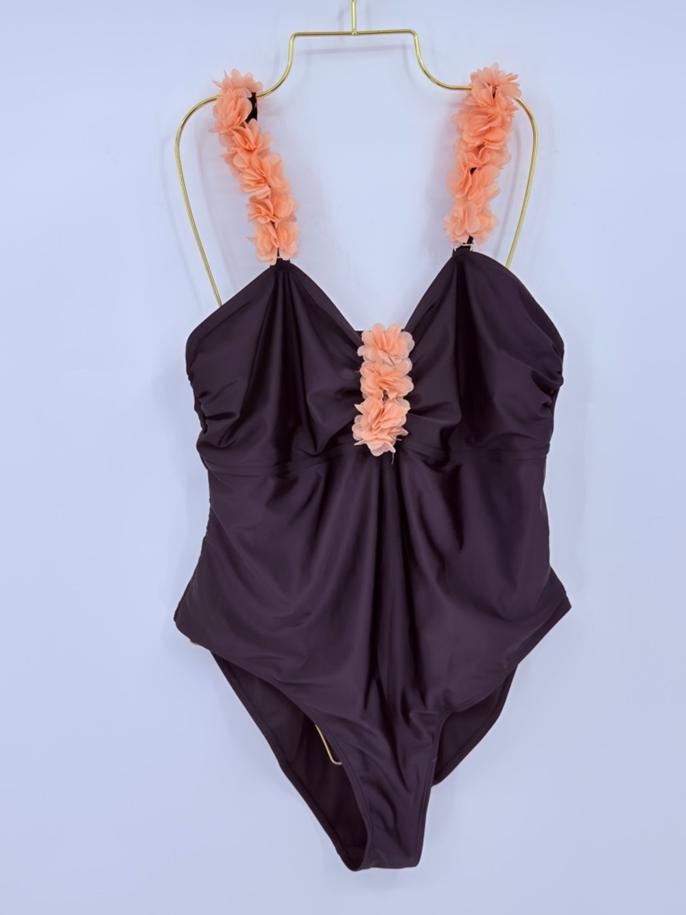 Black One Piece Swimsuit 2XL Floral Strap Cutout Ruched Bathing Suit